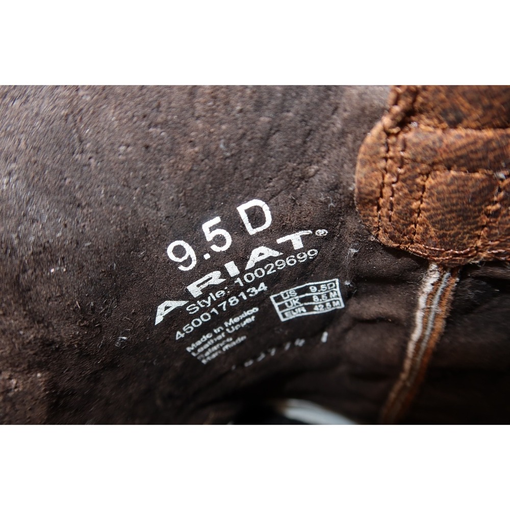 Ariat Brown Leather Western Cowboy Boots Men's 9.5 D Square Toe USA flag detail - Picture 5 of 8
